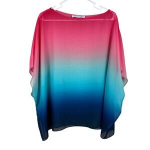 Trina Turk Womens Sheer Ombre Dolman Sleeve Top Sz M/L Resort Beach Summer